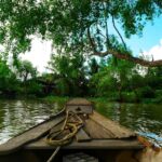 canoe, rope, wooden, bamboo, green, vietnam, landscape, sky, cloud, calm, alone, nature, mangrove, delta, mangrove, mangrove, mangrove, mangrove, mangrove